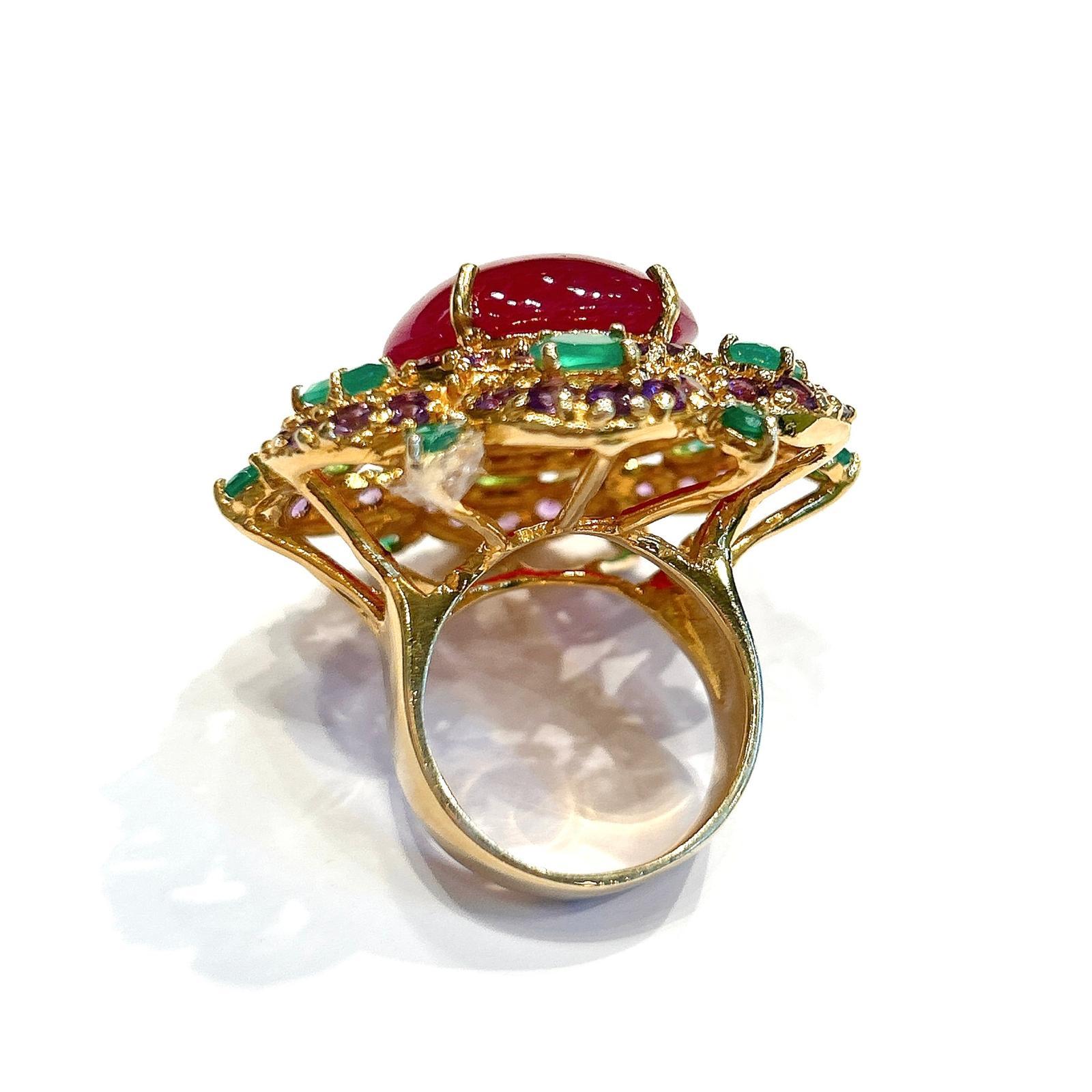 Bochic “Capri” Ruby, Amethyst & Emerald Cocktail Ring Set In 18K Gold & Silver In New Condition For Sale In New York, NY