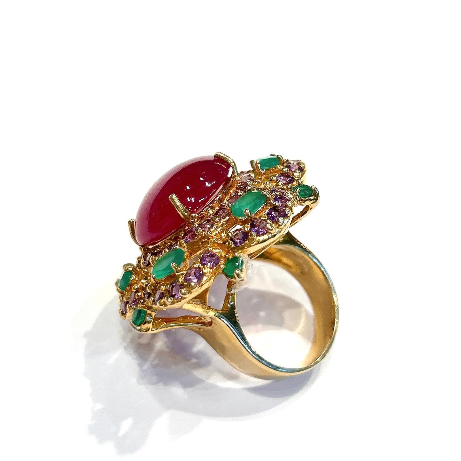Bochic “Capri” Ruby, Amethyst & Emerald Cocktail Ring Set In 18K Gold & Silver For Sale 2
