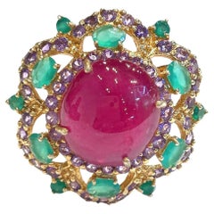 Bochic “Capri” Ruby, Amethyst & Emerald Cocktail Ring Set In 18K Gold & Silver