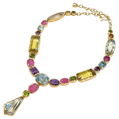 Bochic “Capri” Ruby, Amethyst & Fancy Color Gem Necklace Set in 18K & Silver