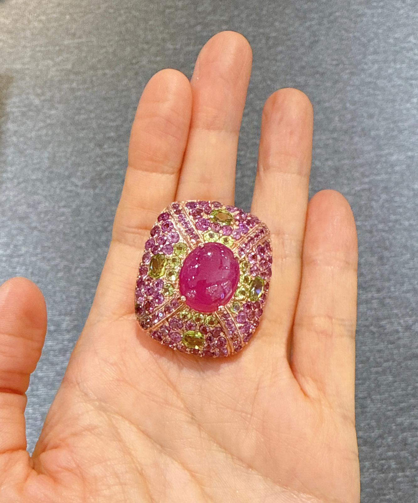 Bochic “Capri” Ruby & Amethyst & Lemon Topaz Ring Set In 18K Gold & Silver For Sale 4