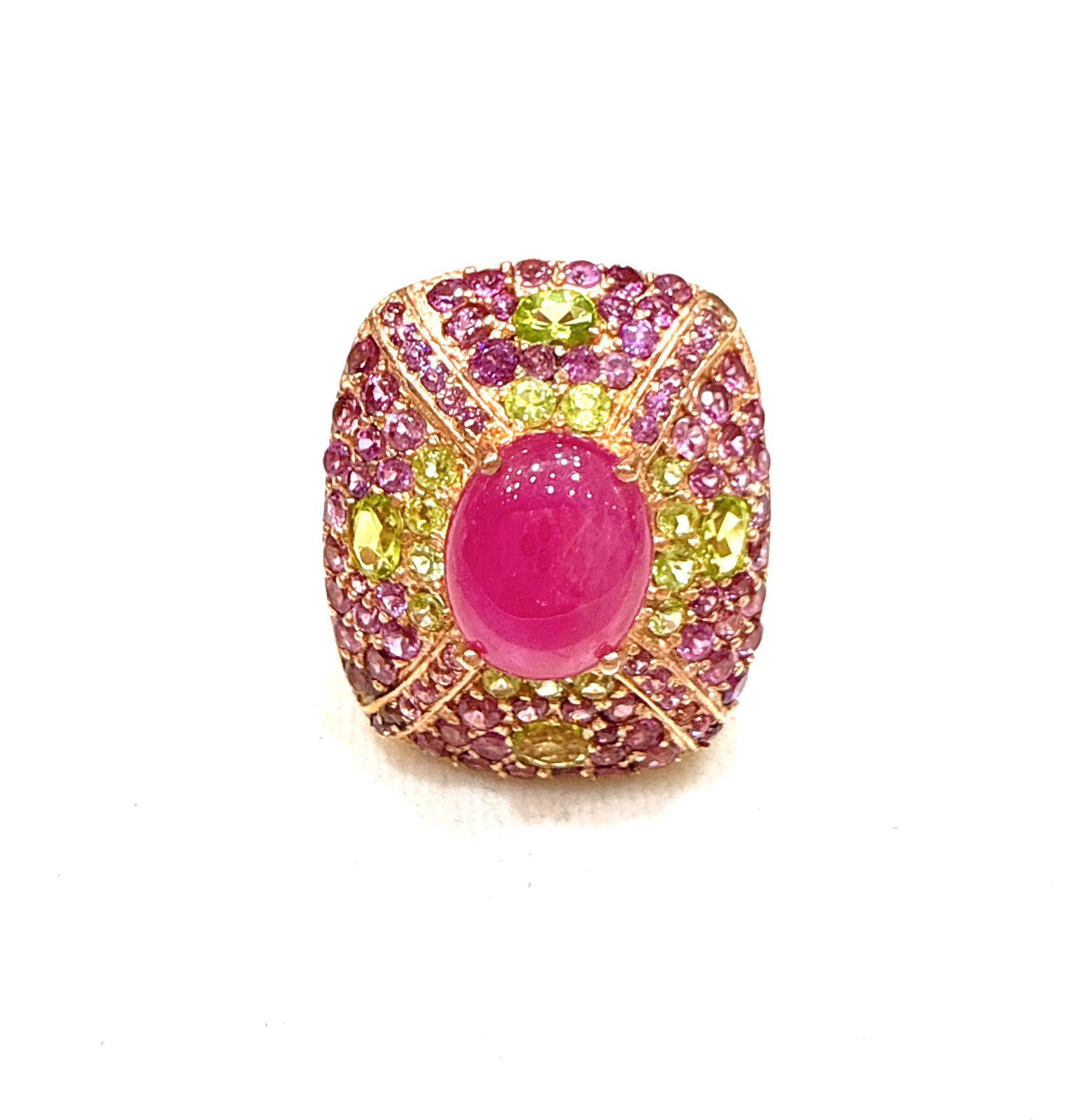 Baroque Bochic “Capri” Ruby & Amethyst & Lemon Topaz Ring Set In 18K Gold & Silver For Sale