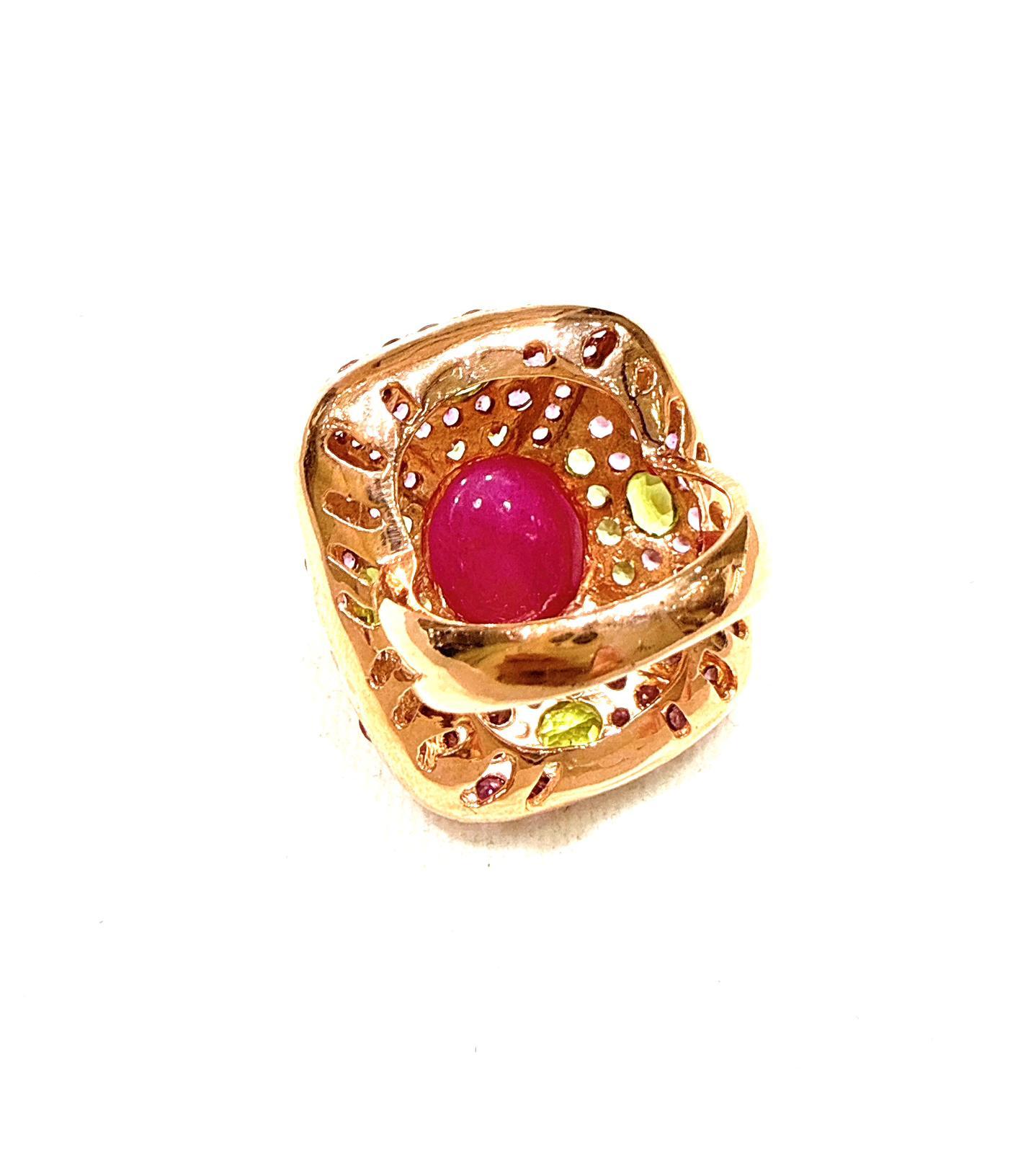 Brilliant Cut Bochic “Capri” Ruby & Amethyst & Lemon Topaz Ring Set In 18K Gold & Silver For Sale