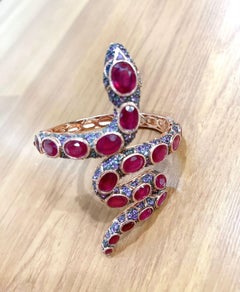 Juego de brazalete Bochic "Capri" de rubí, amatista y gemas múltiples en 18 quilates y plata