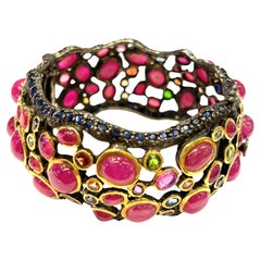 Juego de brazalete Bochic "Capri" de rubí, amatista y gemas múltiples en 18 quilates y plata