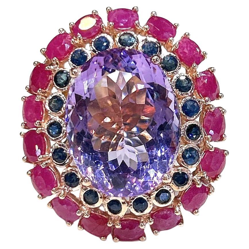 Bochic “Capri” Ruby, Amethyst & Multi Sapphire Ring Set In 18K Gold & Silver