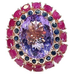 Bochic “Capri” Ruby, Amethyst & Multi Sapphire Ring Set In 18K Gold & Silver