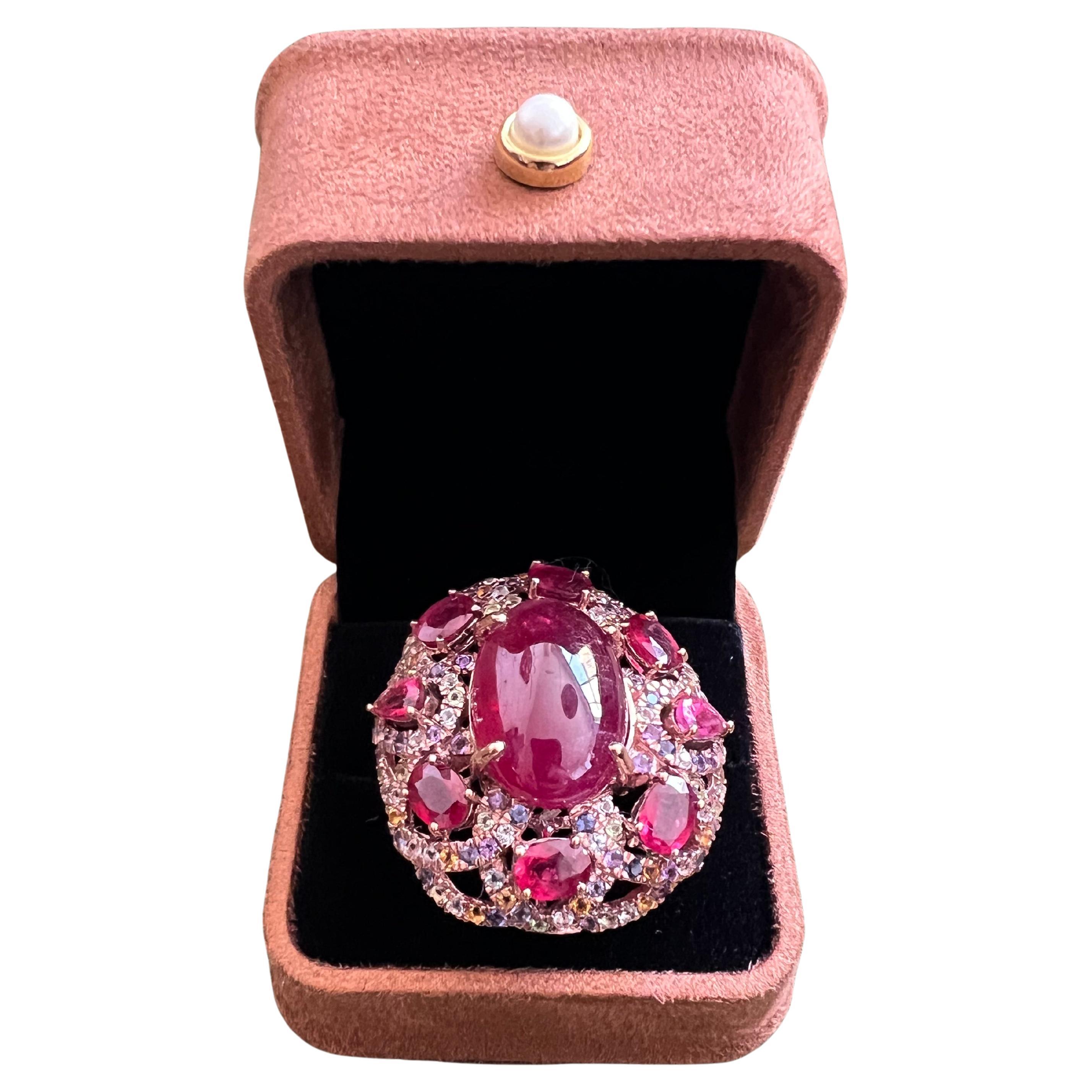 Bochic “Capri” Ruby, Amethyst & Multi Sapphire Ring Set In 18K Gold & Silver