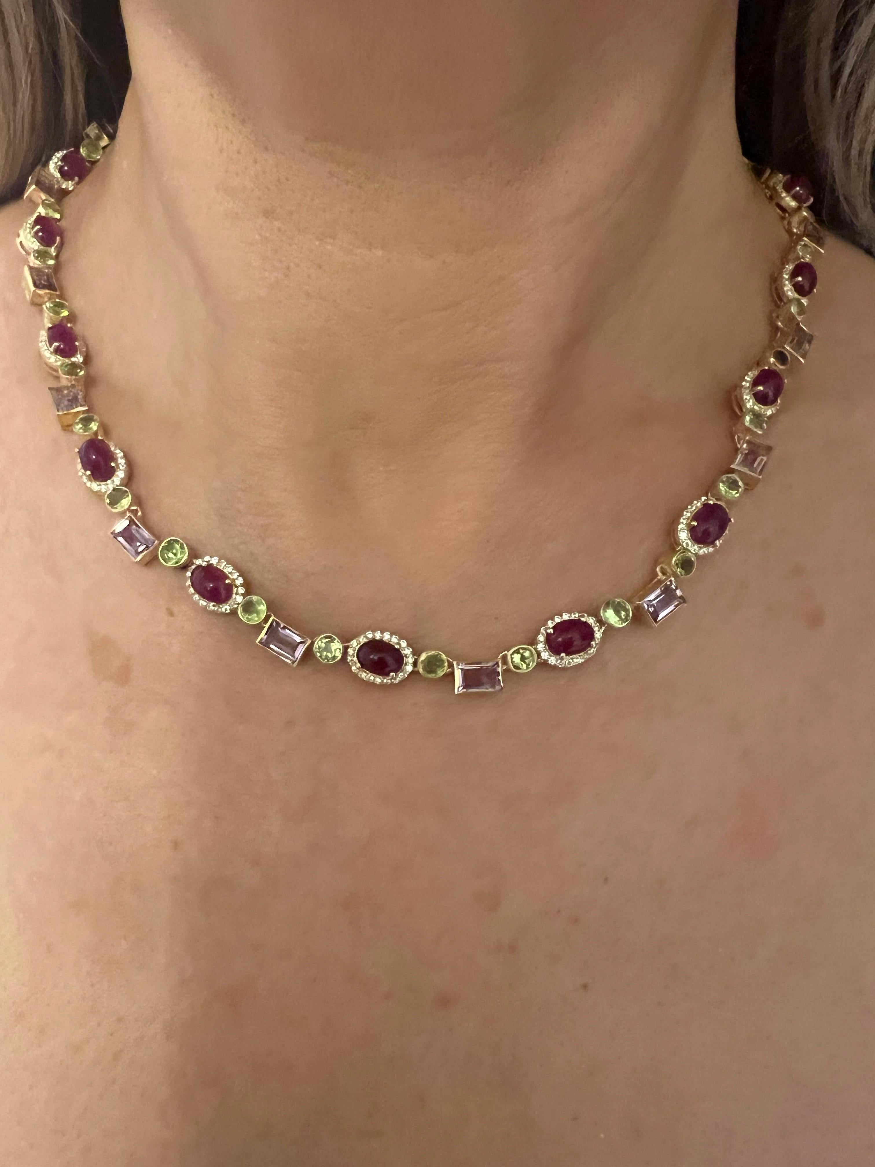 Bochic Capri Rubin, Amethyst, Peridot & Topas Halskette Set 18K Gold & Silber im Angebot 4