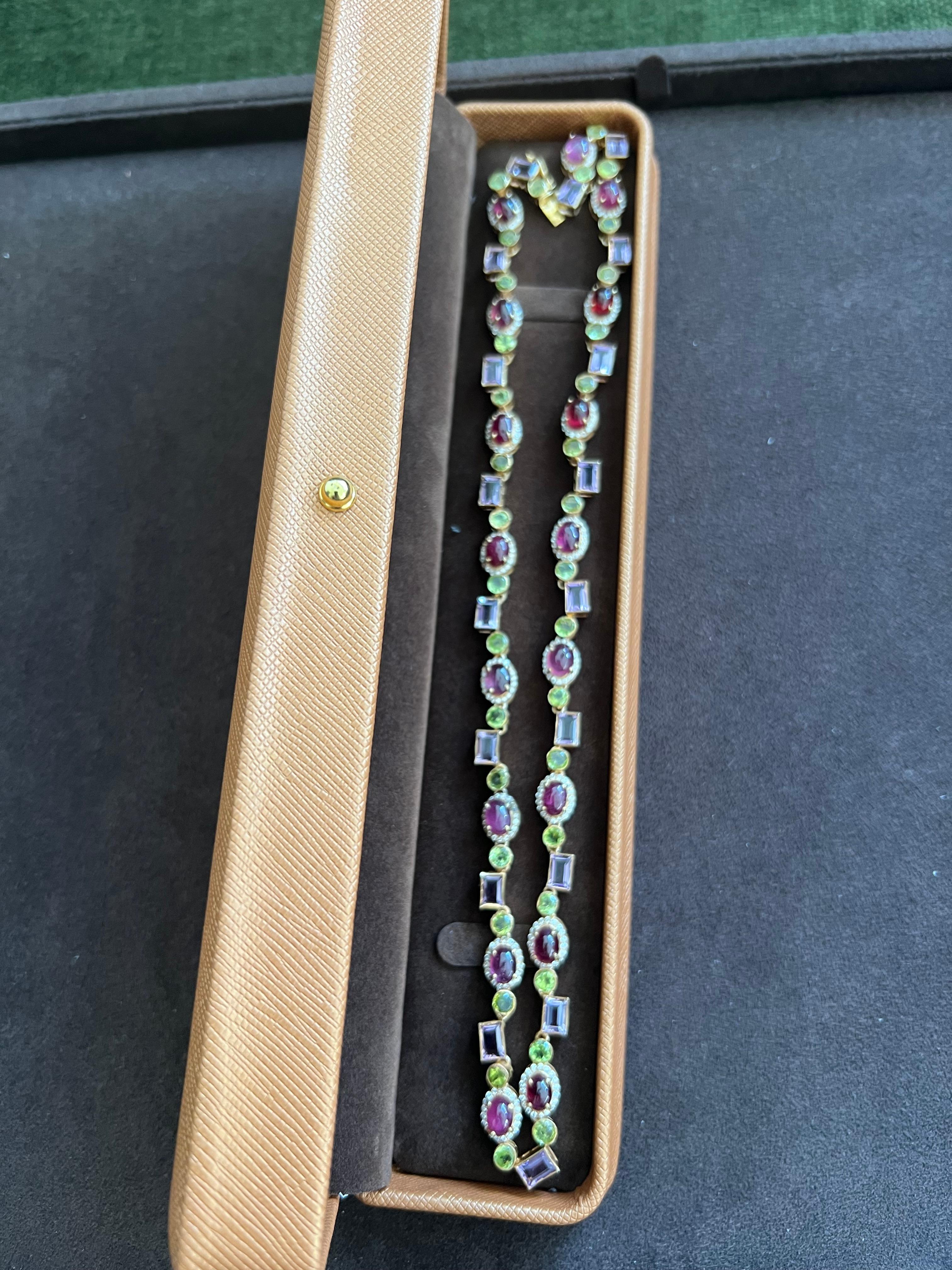 Bochic Capri Rubin, Amethyst, Peridot & Topas Halskette Set 18K Gold & Silber im Angebot 1