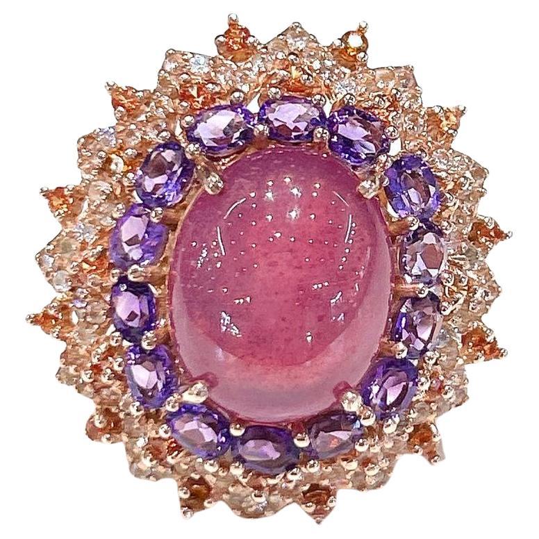 Bague cocktail Bochic Capri en or et argent 18 carats, améthyste et saphir