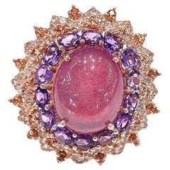 Anello da cocktail con rubino, ametista e zaffiro "Capri" di Bochic in oro e argento 18 carati