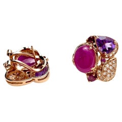 Bochic “Capri” Ruby, Amethyst & White Topaz  Earrings Set in 18K Gold & Silver