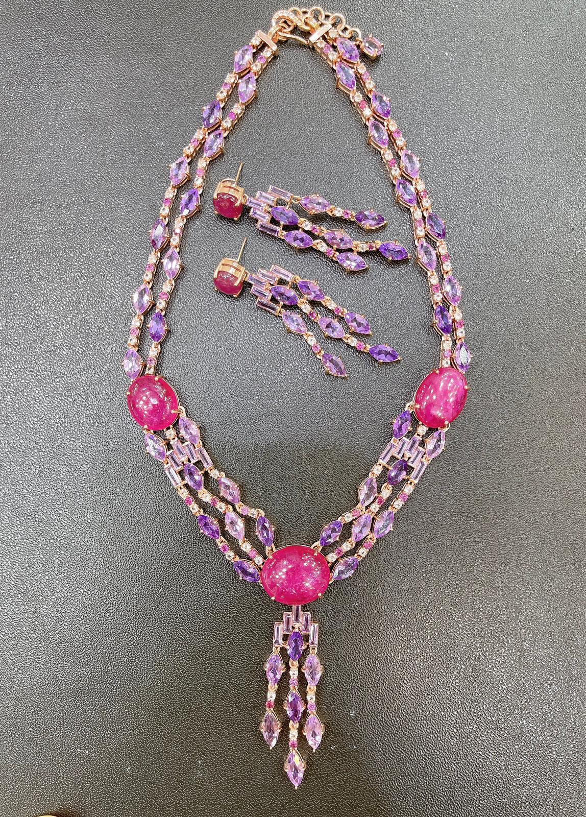 Bochic Capri Rubin, Amethyst und weißer Topas  Halskette aus 18K Gold & Silber im Zustand „Neu“ im Angebot in New York, NY