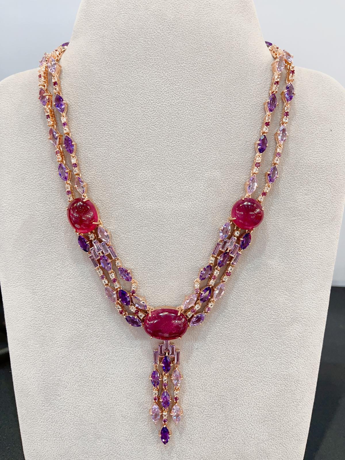Bochic Capri Rubin, Amethyst und weißer Topas  Halskette aus 18K Gold & Silber im Angebot 3