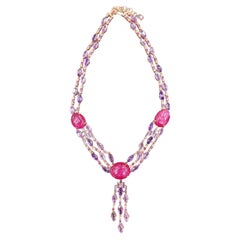 Bochic “Capri” Ruby, Amethyst & White Topaz  Necklace in 18K Gold & Silver