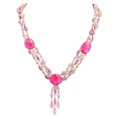 Bochic “Capri” Ruby, Amethyst & White Topaz  Necklace in 18K Gold & Silver