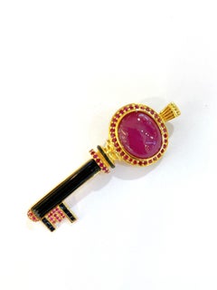 Bochic “Capri” Vintage Ruby, Black Onyx & Tsavorite Pendent 18K & Silver