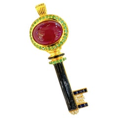 Bochic Rubis Capri, Onyx noir & Tsavorite  Set de pendentifs en 18 carats et argent