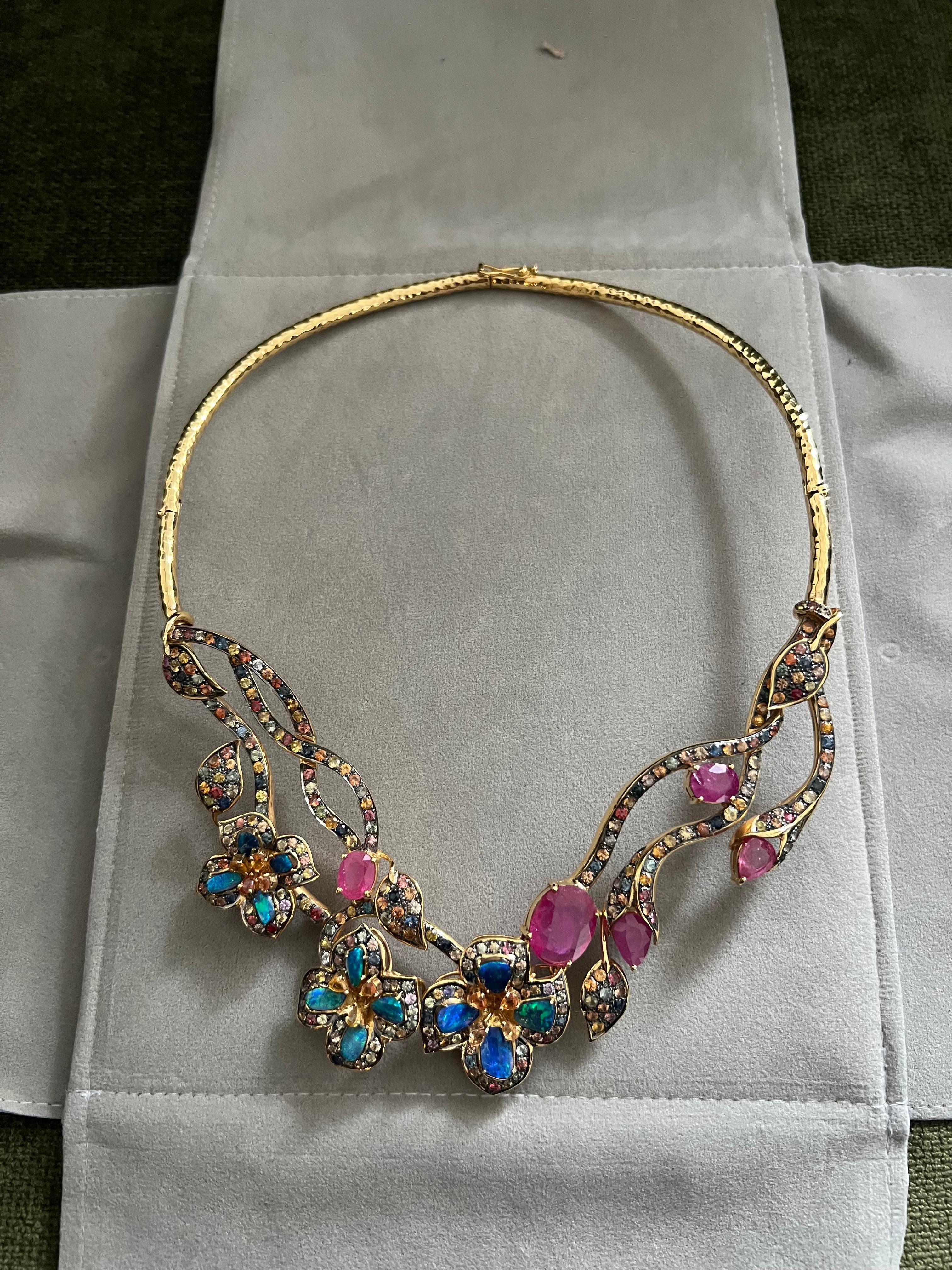 Bochic “Capri” Ruby, Blue Opal & Multi Sapphire Collier Set In 18K Gold & Silver For Sale 4