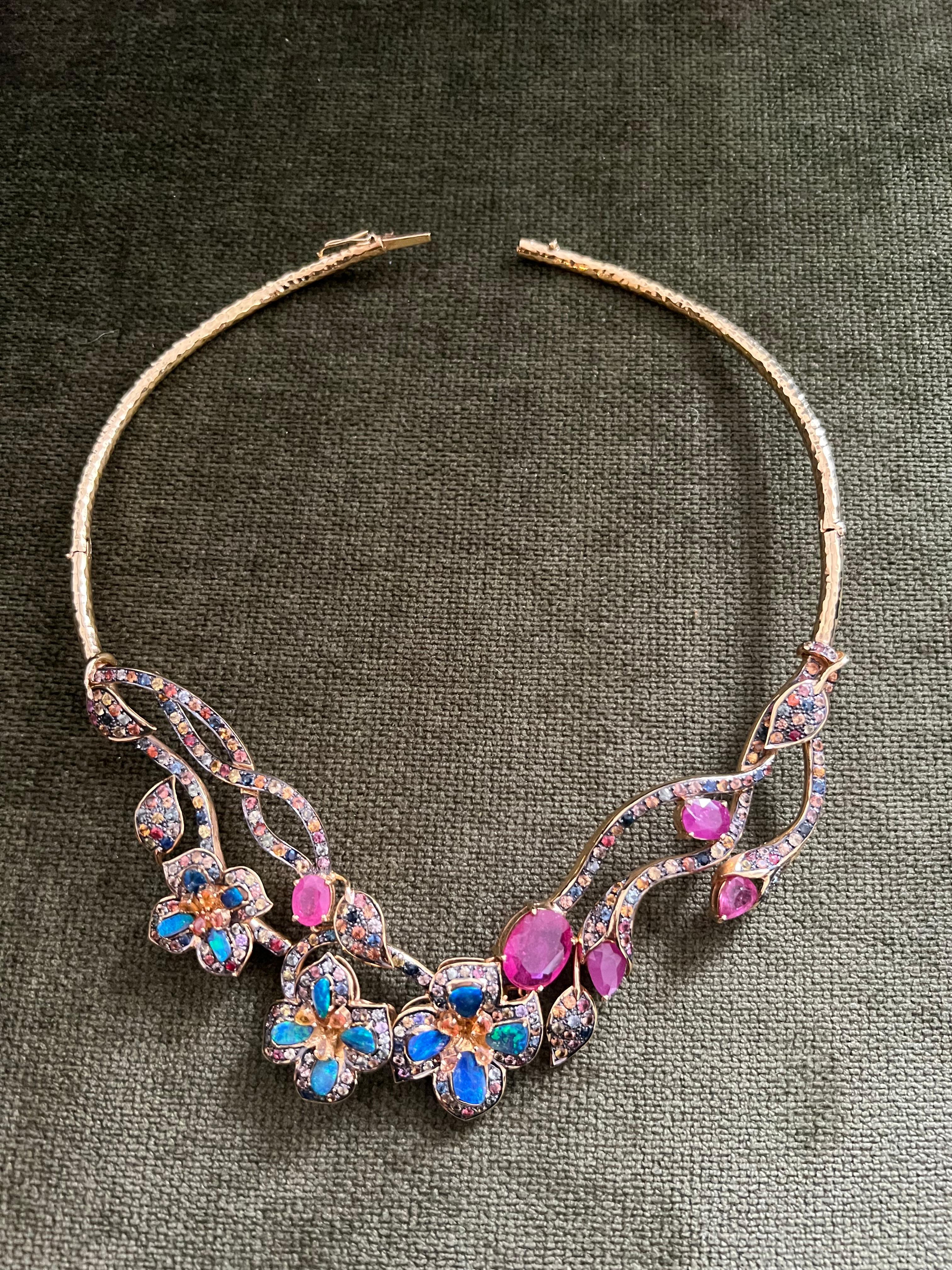 Bochic “Capri” Ruby, Blue Opal & Multi Sapphire Collier Set In 18K Gold & Silver For Sale 6