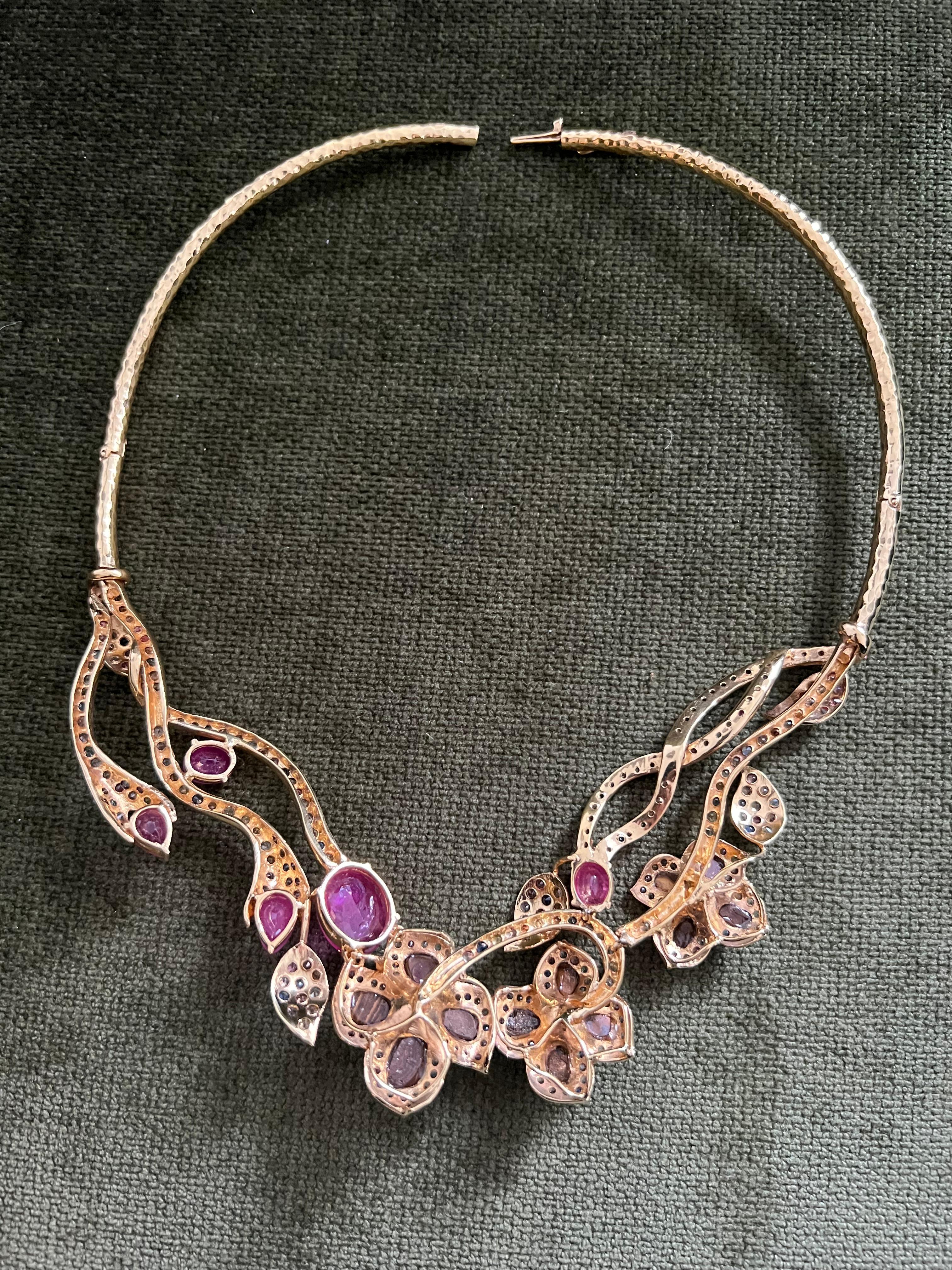 Bochic “Capri” Ruby, Blue Opal & Multi Sapphire Collier Set In 18K Gold & Silver For Sale 7