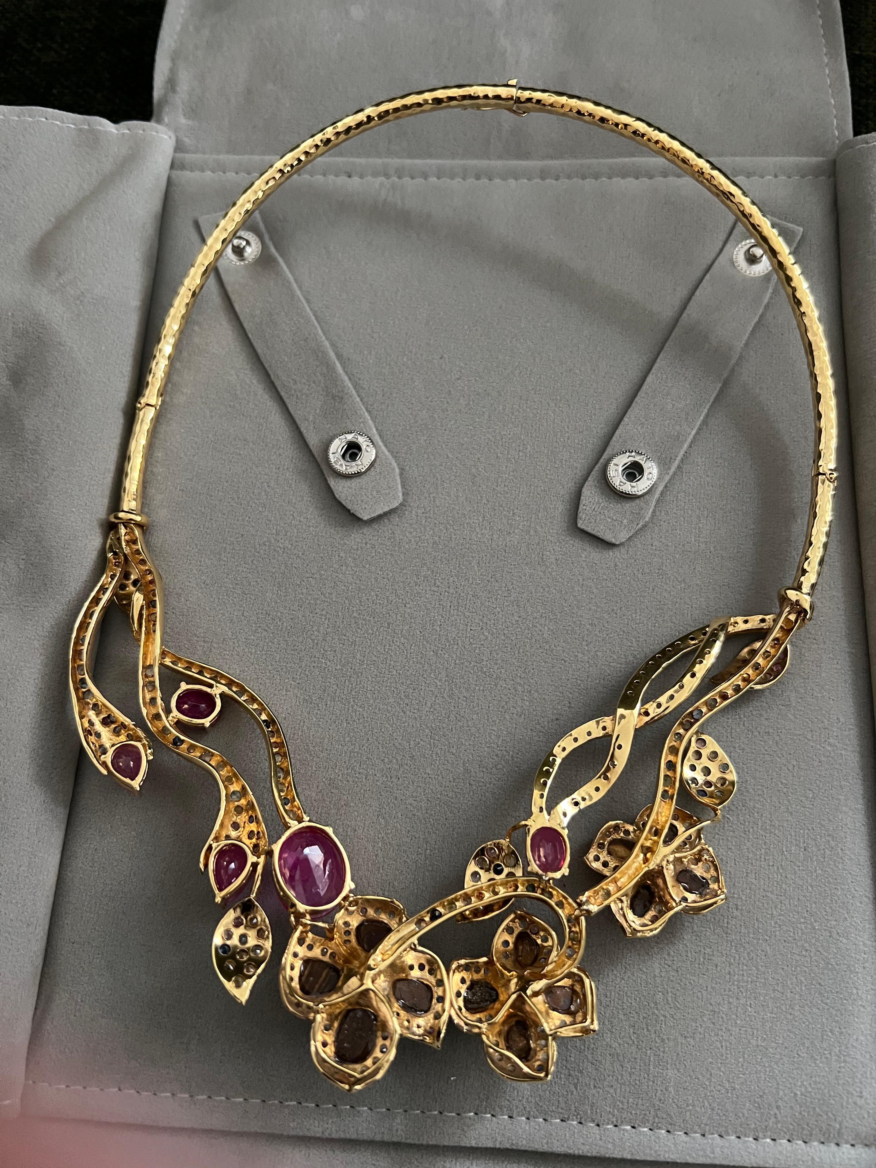 Bochic “Capri” Ruby, Blue Opal & Multi Sapphire Collier Set In 18K Gold & Silver For Sale 10