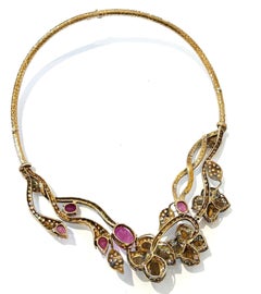 Bochic “Capri” Ruby, Blue Opal & Multi Sapphire Collier Set In 18K Gold & Silver