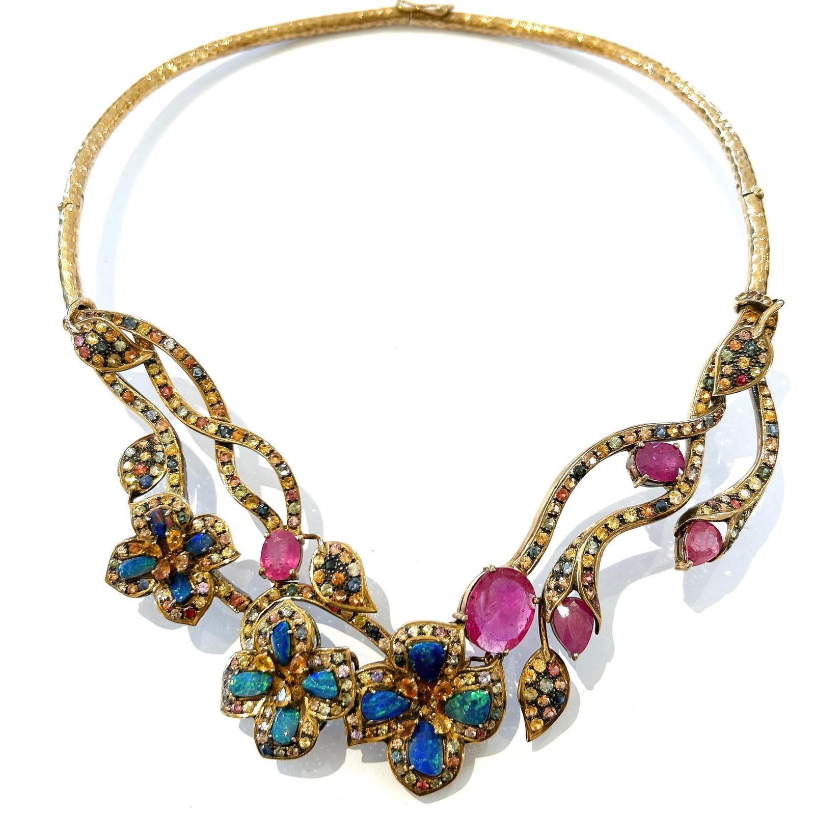 Bochic “Capri” Ruby, Blue Opal & Multi Sapphire Collier Set In 18K Gold & Silver In New Condition For Sale In New York, NY