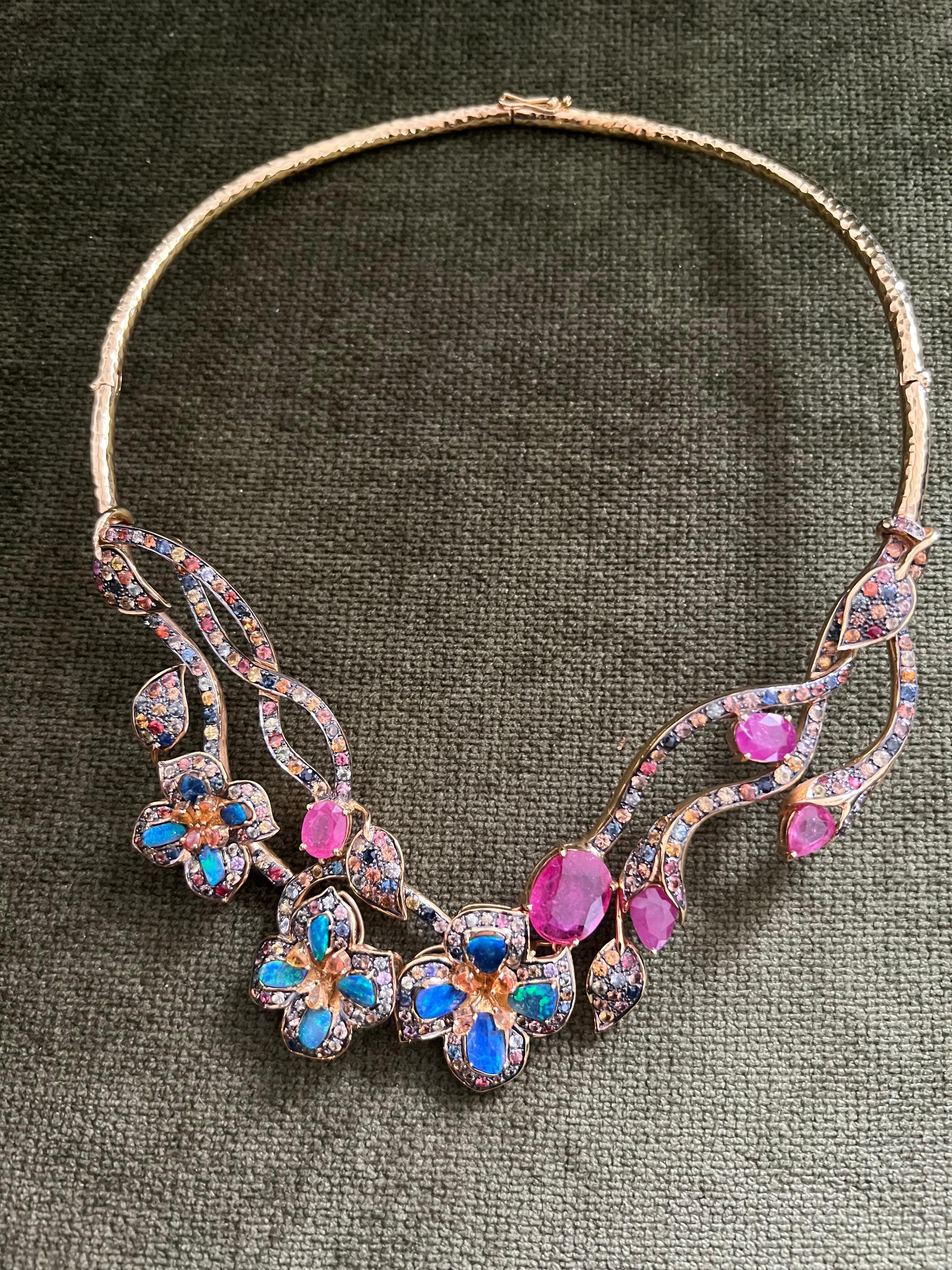 Bochic “Capri” Ruby, Blue Opal & Multi Sapphire Collier Set In 18K Gold & Silver For Sale 2