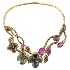Bochic “Capri” Ruby, Blue Opal & Multi Sapphire Collier Set In 18K Gold & Silver