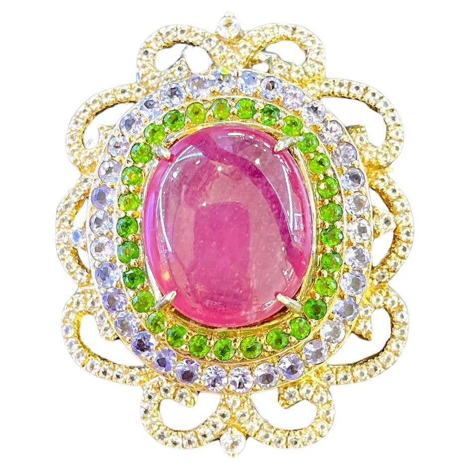 Broche Bochic "Capri" de rubí, zafiro azul y multigema, engastado en oro de 18 quilates y plata