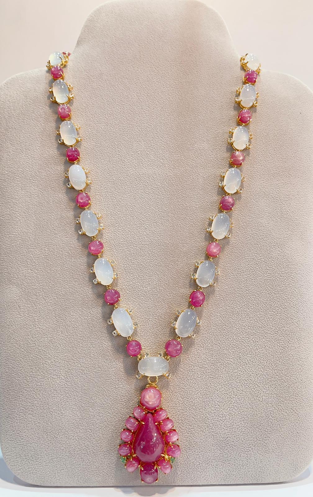 Bochic “Capri” Ruby & Carsidoni Stunning Necklace set in 22K Gold & Silver  In New Condition In New York, NY