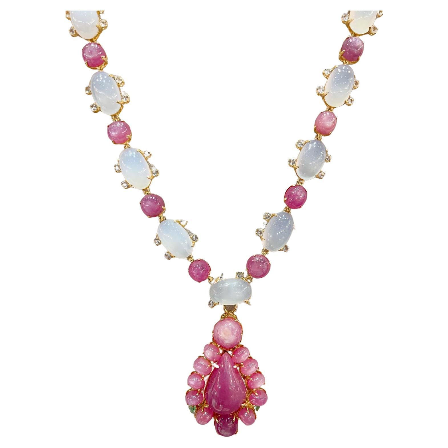 Bochic “Capri” Ruby & Carsidoni Stunning Necklace set in 22K Gold & Silver 