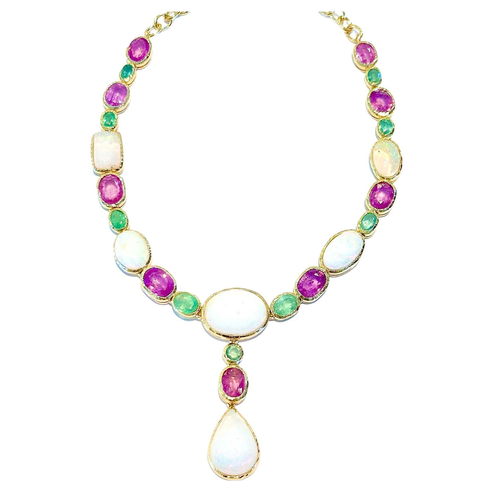 BOCHIC “Capri” Pink Sapphire, Emerald & Ethiopian Opal Set in 22k Gold & Silver