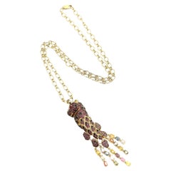 Bochic Capri Rubin & Ausgefallene mehrfarbige Saphire Halskette in 18 Karat & Silber