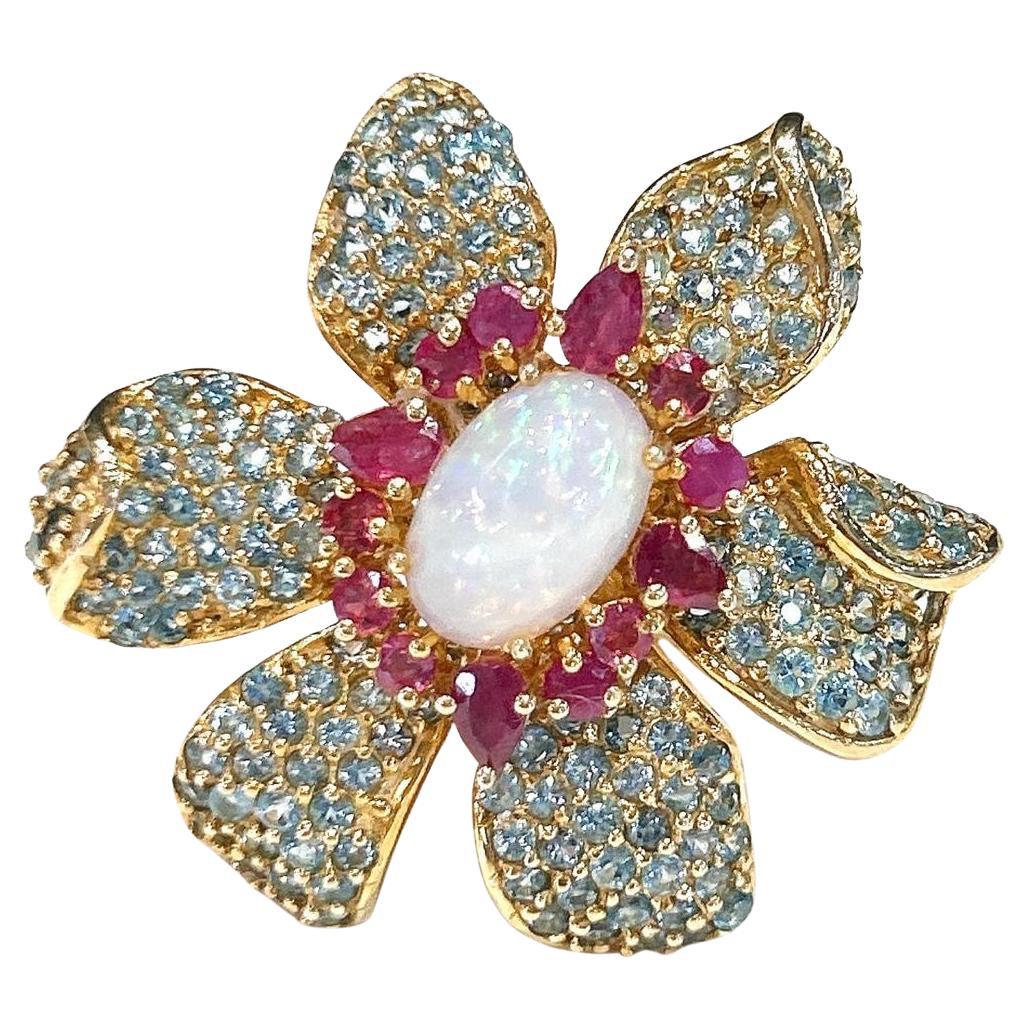 Anillo Bochic "Capri" de rubí, ópalo de fuego y topacio azul en oro de 18 quilates y plata en venta