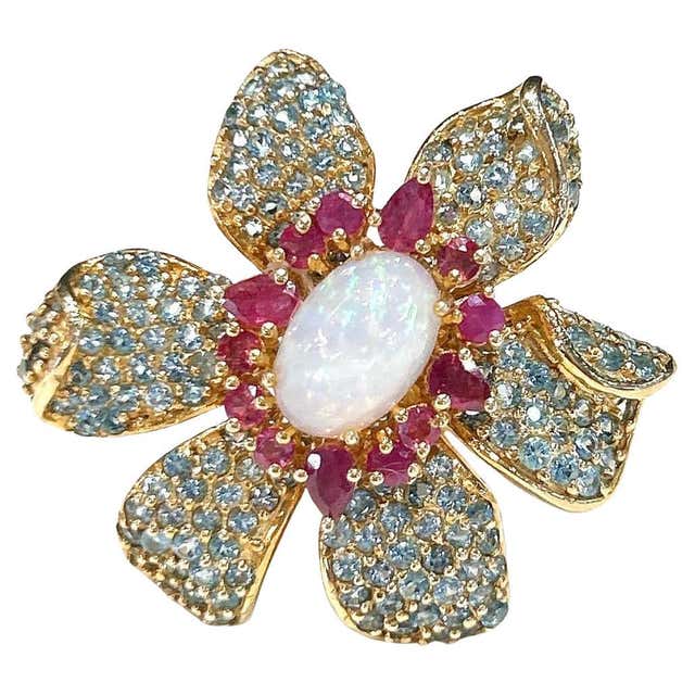 Ruby Fire Set Bochic “Capri” Vintage Ruby, Fire Opal and Topaz Flower Ring Set 18K ...