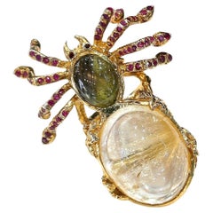 Anello Bochic "Capri" con rubino, labradorite e quarzo rutilo in oro e argento 18 carati