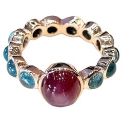 Bochic "Capri" Rubin & Multi blauen Appetit Ring Set in 18K Gold & Silber