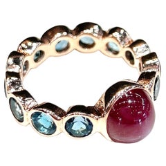 Bochic “Capri” Ruby & Multi Blue Topaz Ring Set In 18K Gold & Silver