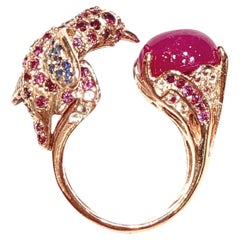 Anello Bochic "Capri" con rubino e zaffiro multicolore in oro e argento 18 carati