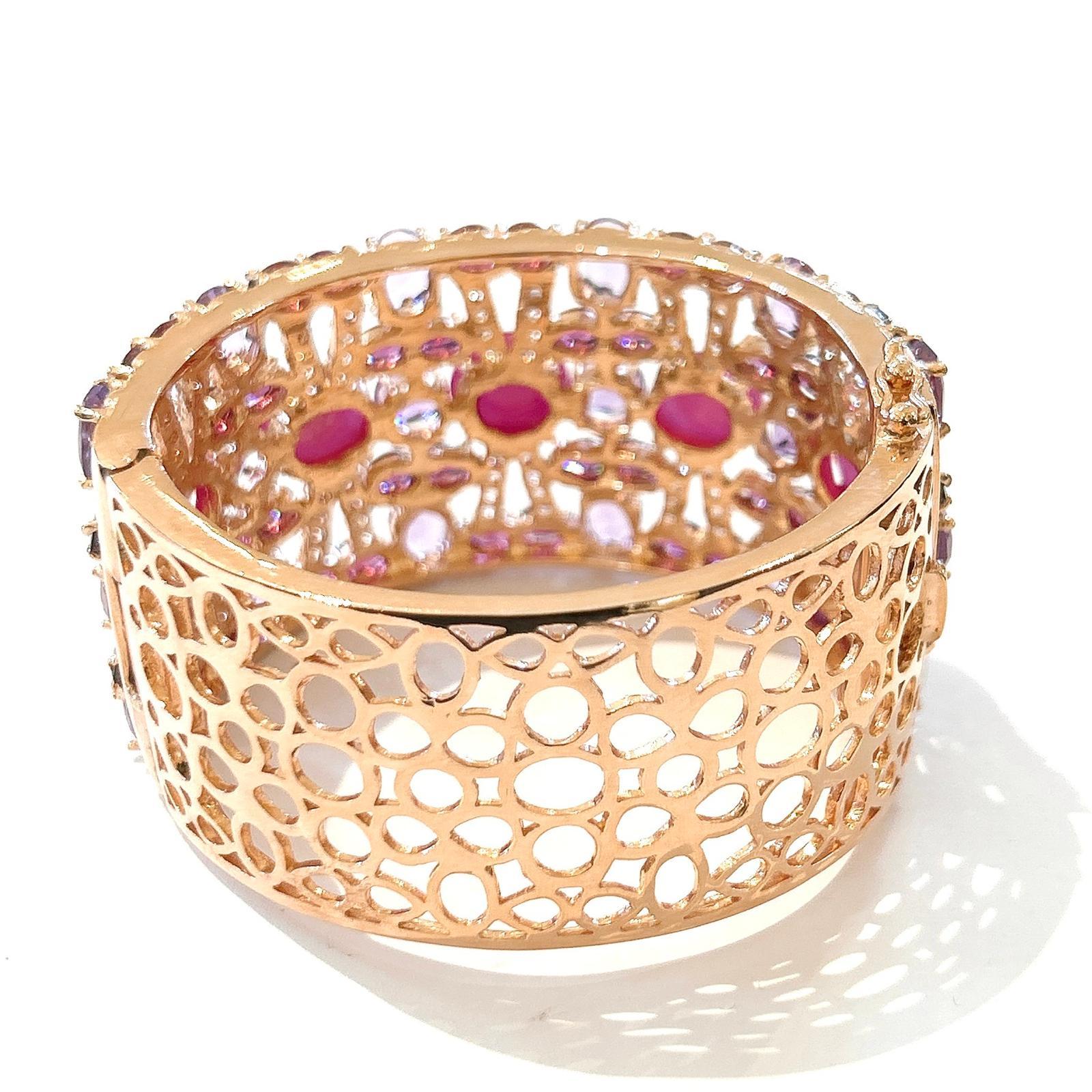 Taglio brillante Bracciale con rubino e gemme multicolore e ametista di Bochic 