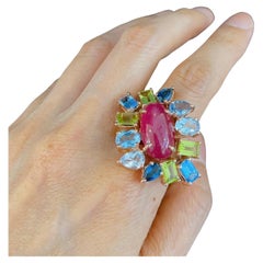Bochic “Capri” Ruby 
Multi Color Gem Cocktail Ring Set in 22k Gold 
Silver