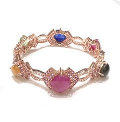 Bochic Capri Rubin & Multi Farbe Edelstein & Saphir Armreif Set in 18K Gold & Silber
