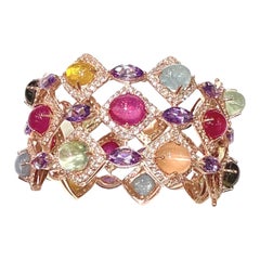 Bochic "Capri" Set di bracciali con rubini, gemme e zaffiri multicolore in oro e argento 18K