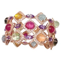 Bochic "Capri" Set di bracciali con rubini, gemme e zaffiri multicolore in oro e argento 18K
