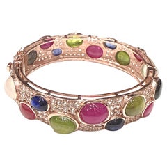 Bochic Capri Rubin & Multi Farbe Edelstein & Saphir Armreif Set in 18K Gold & Silber