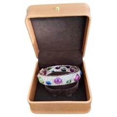 Bracelet jonc Bochic Capri en or et argent 18 carats serti de rubis, pierres précieuses multicolores et saphirs