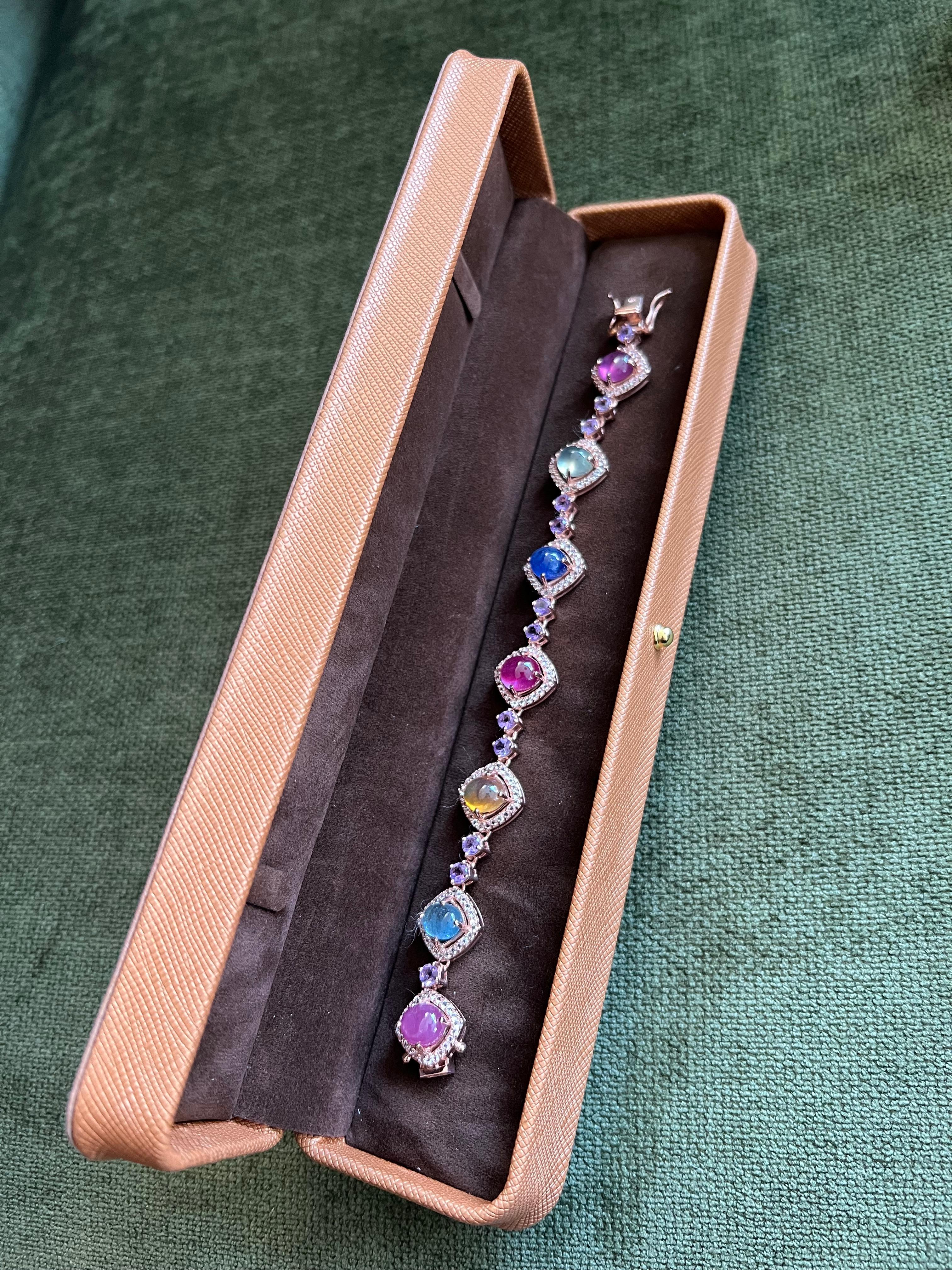 Bracciale con rubino e zaffiro multicolore 